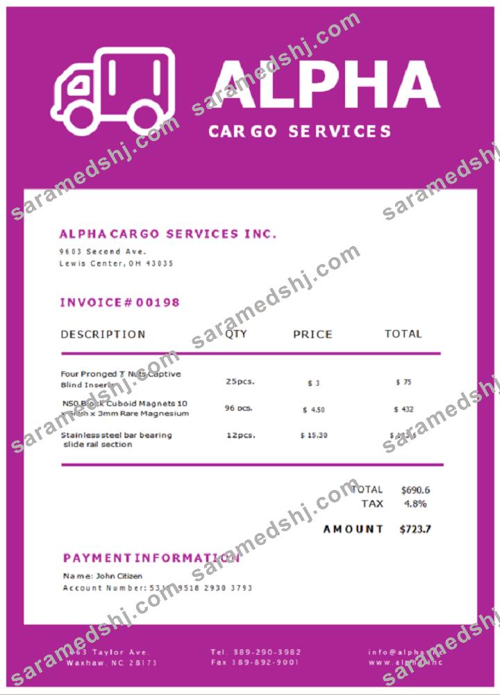 USA Alpha Cargo Services invoice